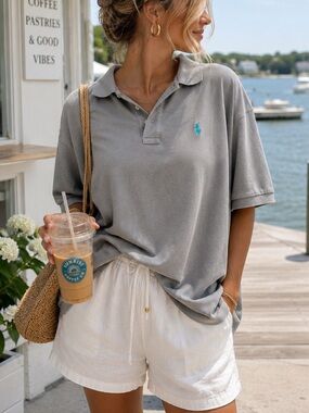 Polo Ralph Lauren Oversized Men’s Gray Polo Shirt | Vintage Ralph Turquoise Pony